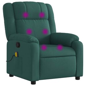 vidaXL Fotoliu reclinabil cu masaj, verde &icirc;nchis, material textil