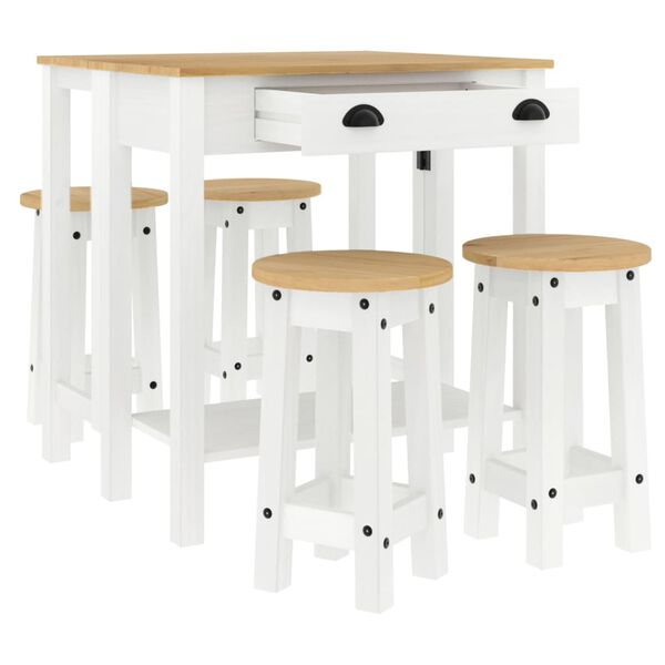 vidaXL Set mobilier de bar, 5 piese, alb, lemn masiv de pin