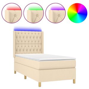 vidaXL Pat cu arcuri, saltea și LED, crem, 90x190 cm, textil