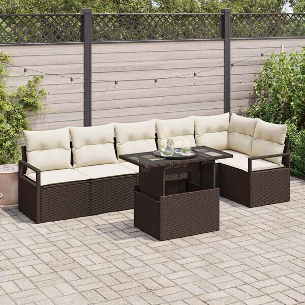 vidaXL Set de canapele pentru grădină cu pernă 7 pcs Maro Rattan poli