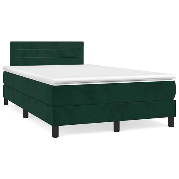 vidaXL Pat box spring cu saltea, verde &icirc;nchis, 120x200 cm, catifea