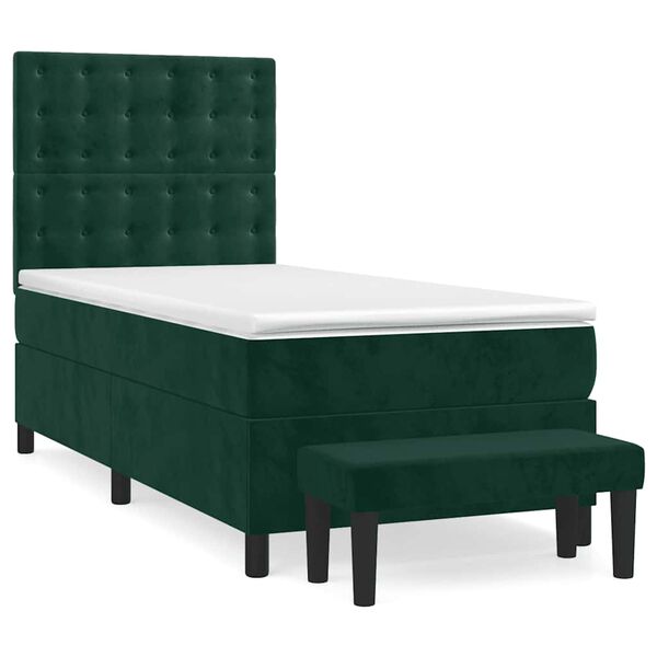 vidaXL Pat box spring cu saltea, verde &icirc;nchis, 100x200 cm, catifea