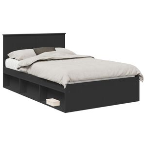 vidaXL Cadru de pat cu headboard Negru 120 x 190 cm Lemn de pin masiv