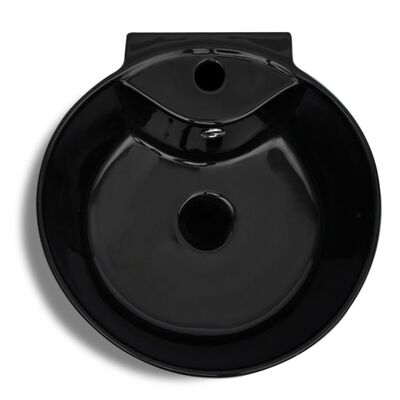 Chiuvetă baie suport, orificiu robinet/preaplin,rotund,ceramică,negru
