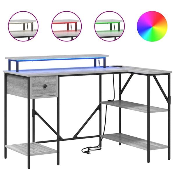 vidaXL Birou cu sertar Gri Sonoma 120 x 79 x 86,5 cm Lemn compozit