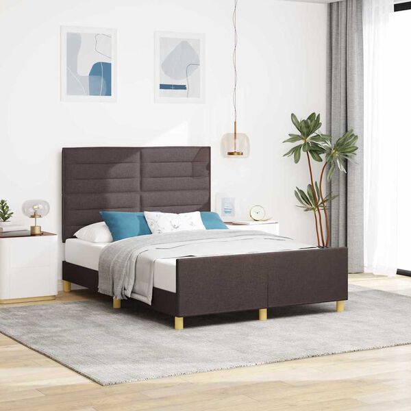 vidaXL Cadru de pat cu headboard Maro &icirc;nchis 140 x 190 cm țesătură