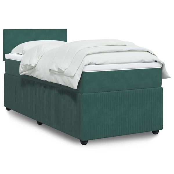 vidaXL Pat box spring cu saltea, verde &icirc;nchis, 90x190 cm, catifea