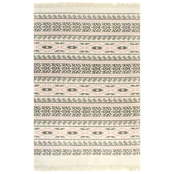vidaXL Covor Kilim, gri/roz, 160 x 230 cm, bumbac, cu model
