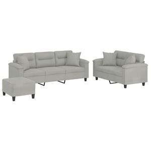 vidaXL Set de canapele cu perne, 3 piese, gri deschis, microfibră
