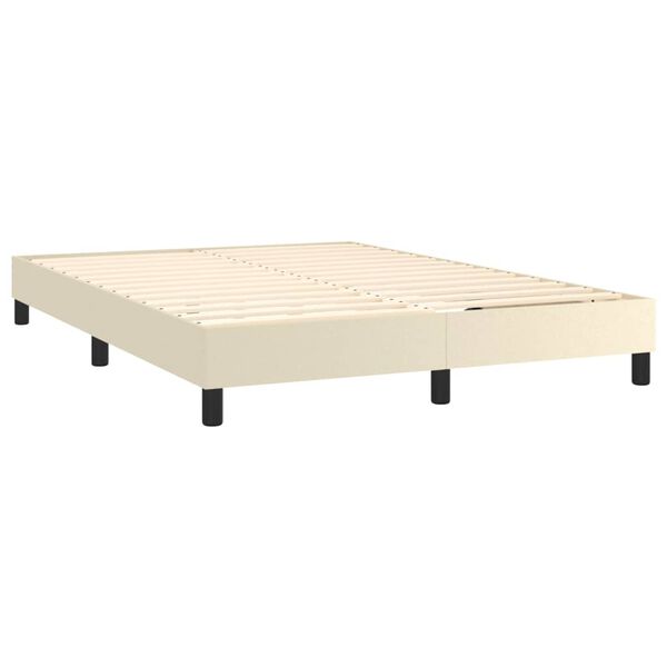 vidaXL Pat box spring cu saltea, crem, 140x190 cm, piele ecologică