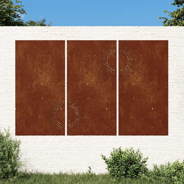 vidaXL Decorațiuni perete de grădină 3 buc. 105x55cm oțel corten soare
