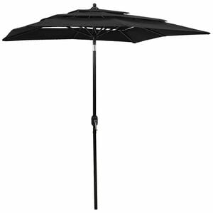 vidaXL Umbrelă de grădină cu 3 niveluri, st&acirc;lp aluminiu, negru, 2x2 m
