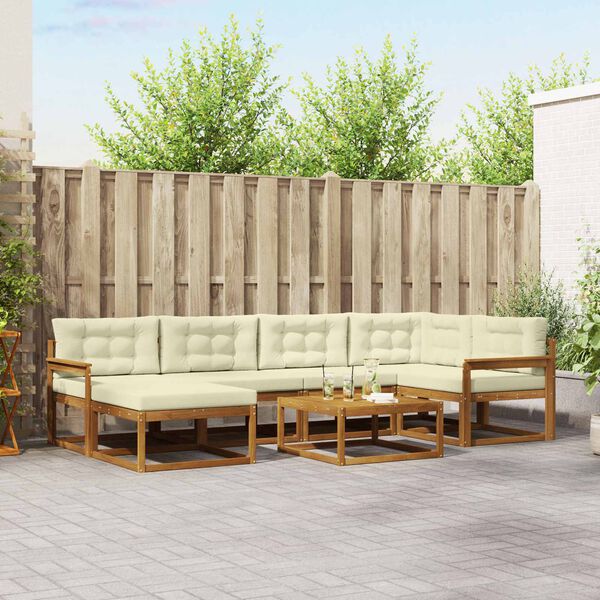 vidaXL Set de canapele de exterior cu pernă 7 pcs Natural și Crem