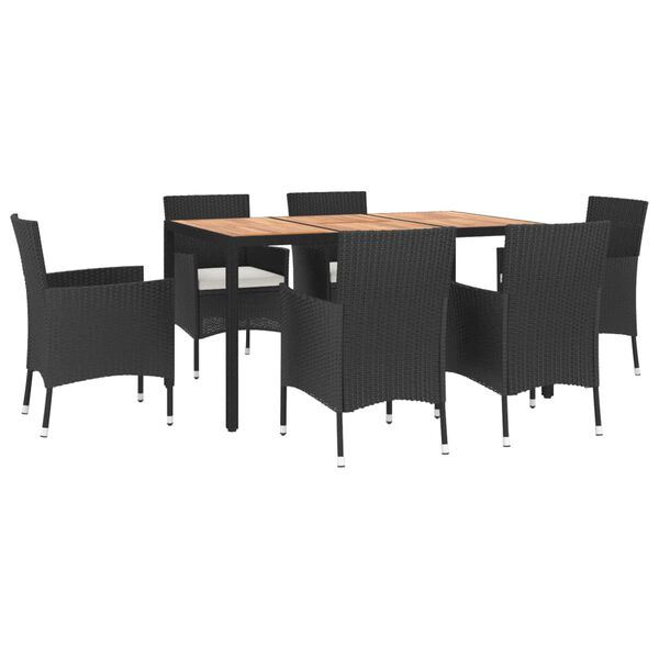 vidaXL Set mobilier de grădină cu perne, 7 piese, negru, poliratan
