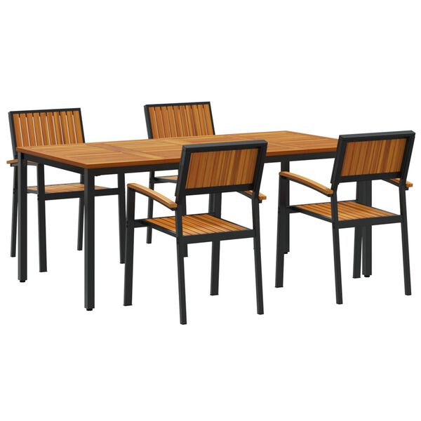 vidaXL Set de masă pentru grădină 5 pcs Negru Lemn Solid de Acacia