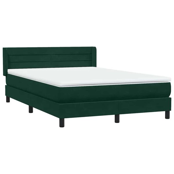vidaXL Pat box spring cu saltea, verde &icirc;nchis, 160x210 cm, catifea