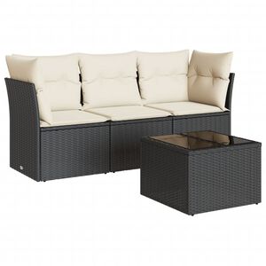 vidaXL Set mobilier de grădină cu perne, 4 piese, negru, poliratan