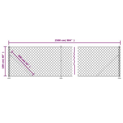 vidaXL Gard plasă de sârmă cu bordură, argintiu, 1x25 m
