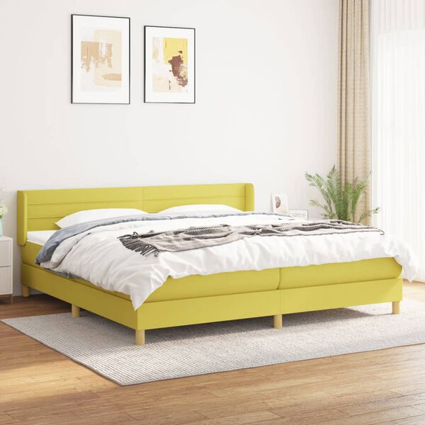 vidaXL Pat box spring cu saltea, verde, 200x200 cm, textil
