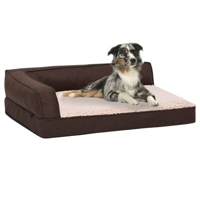 vidaXL Saltea ergonomică pat de câini, maro, 90x64 cm aspect in/fleece