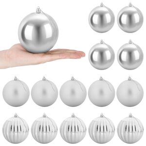vidaXL Set de globuri de Crăciun XL 15 buc. Argintiu Diam. 10 cm