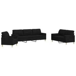 vidaXL Set de canapele cu perne decorative, 3 piese, negru, textil