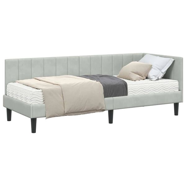 vidaXL Cadru de pat colțar cu saltea Gri deschis 80 x 200 cm Catifea