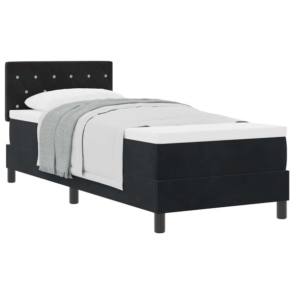 vidaXL Pat cu arcuri cu saltea cu headboard Negru 80 x 200 cm Catifea