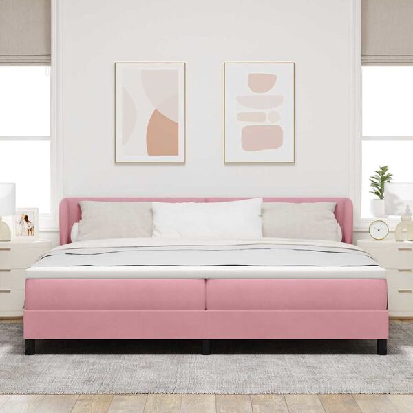 vidaXL Pat cu arcuri cu saltea cu headboard Roz 200 x 200 cm Catifea