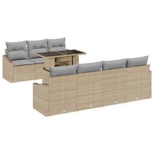 vidaXL Set de canapele pentru grădină cu pernă 8 pcs Bej poliratan