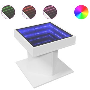 vidaXL Măsuță de cafea cu LED, alb, 50x50x45 cm, lemn prelucrat