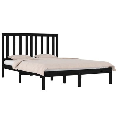 vidaXL Cadru de pat mic dublu, negru, 120x190 cm, lemn masiv de pin