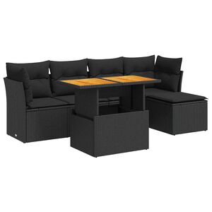 vidaXL Set mobilier de grădină cu perne, 6 piese, negru, poliratan