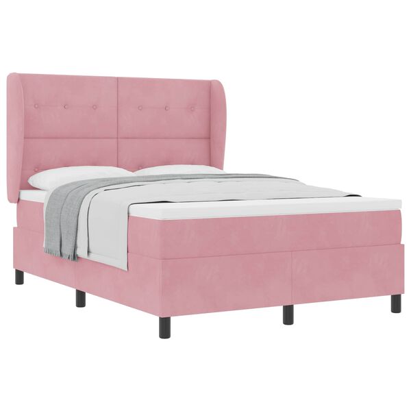 vidaXL Pat cu arcuri cu saltea cu headboard Roz 190 x 140 cm Catifea