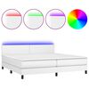 vidaXL Pat cu arcuri, saltea și LED, alb, 200x200 cm, piele ecologică
