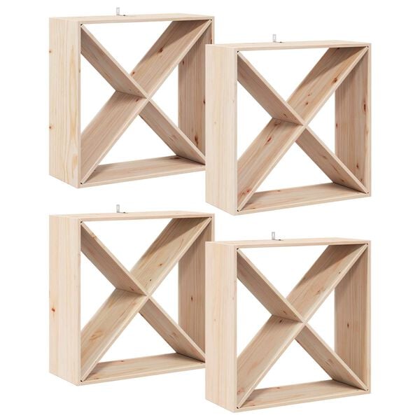 vidaXL Raft pentru vin 4 pcs natural 62 x 25 x 62 cm Lemn de pin masiv