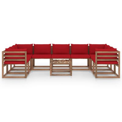 vidaXL Set mobilier de grădină cu perne roșii, 10 piese