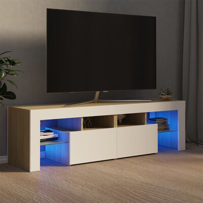 vidaXL Comodă TV cu lumini LED, alb și stejar Sonoma, 140x36,5x40 cm