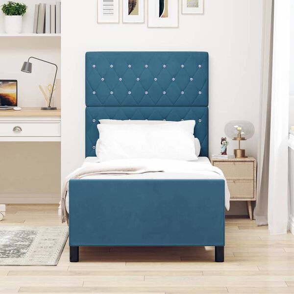 vidaXL Pat cu arcuri cu headboard Albastru &icirc;nchis 100 x 200 cm Catifea