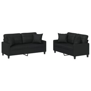 vidaXL Set de canapele cu perne, 2 piese, negru, piele ecologică