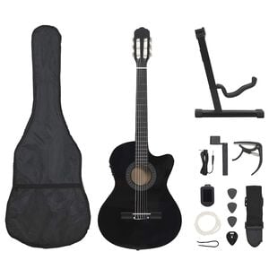 vidaXL Set chitară acustică cu egalizator, 12 piese, 6 corzi, negru