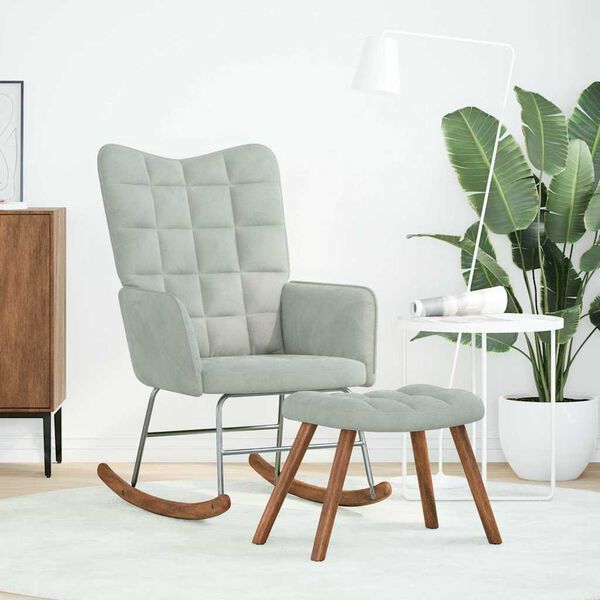 vidaXL Balansoar cu taburet gri deschis, catifea