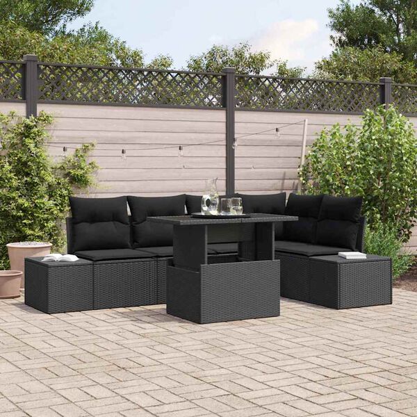 vidaXL Set de canapele pentru grădină 6 pcs Negru Rattan poli
