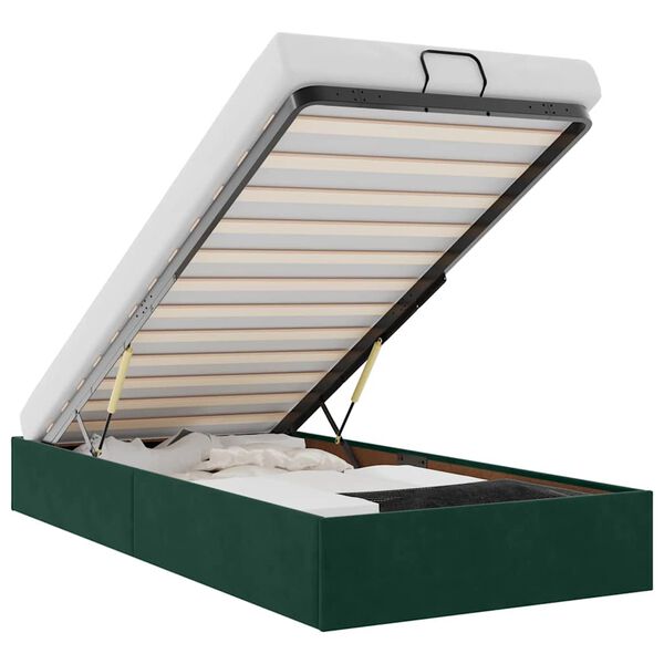 vidaXL Cadru de pat otoman fără saltea verde &icirc;nchis 100x200 cm catifea