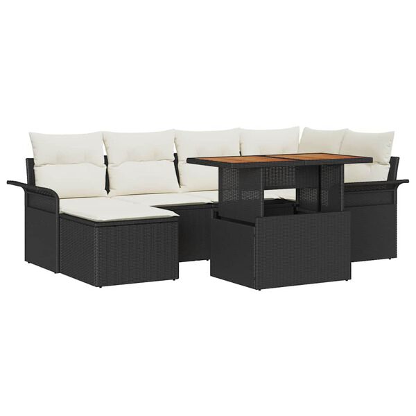 vidaXL Set de canapele pentru grădină 7 pcs Negru Rattan poli
