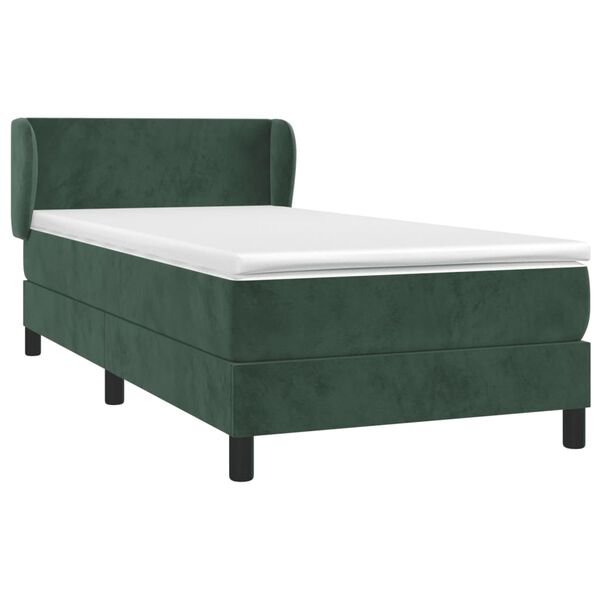 vidaXL Pat box spring cu saltea, verde &icirc;nchis, 100x200 cm, catifea