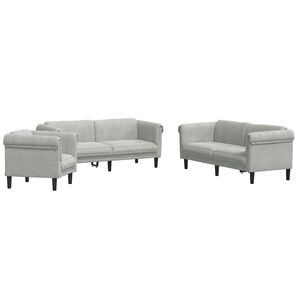vidaXL Set de canapele, 3 piese, gri deschis, catifea