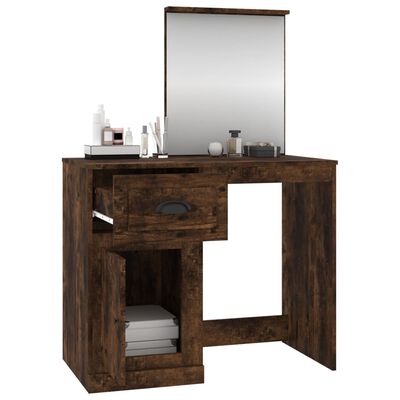 vidaXL Masă de toaletă cu oglindă, stejar fumuriu 90x50x132,5 cm lemn