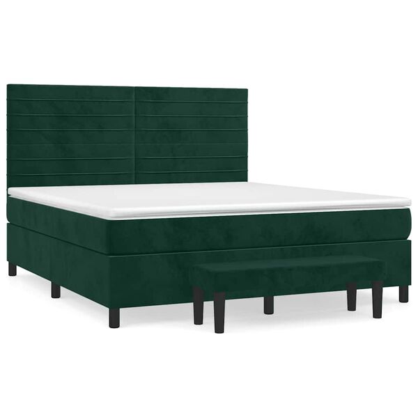 vidaXL Pat box spring cu saltea, verde &icirc;nchis, 160x200 cm, catifea
