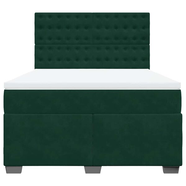 vidaXL Pat box spring cu saltea, verde &icirc;nchis, 160x200 cm, catifea